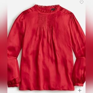❤️ J CREW RUFFLE NECK DRAPEY SATIN PINTUCK TOP, LARGE